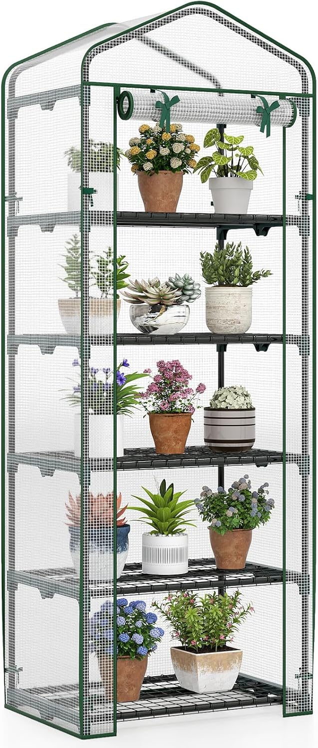 Lucktree Mini Greenhouse Portable Plant Grow House with 5 Tier Shelves