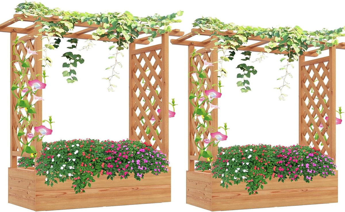Lucktree Raised Garden Bed with 2-Sided Trellis & Hanging Roof