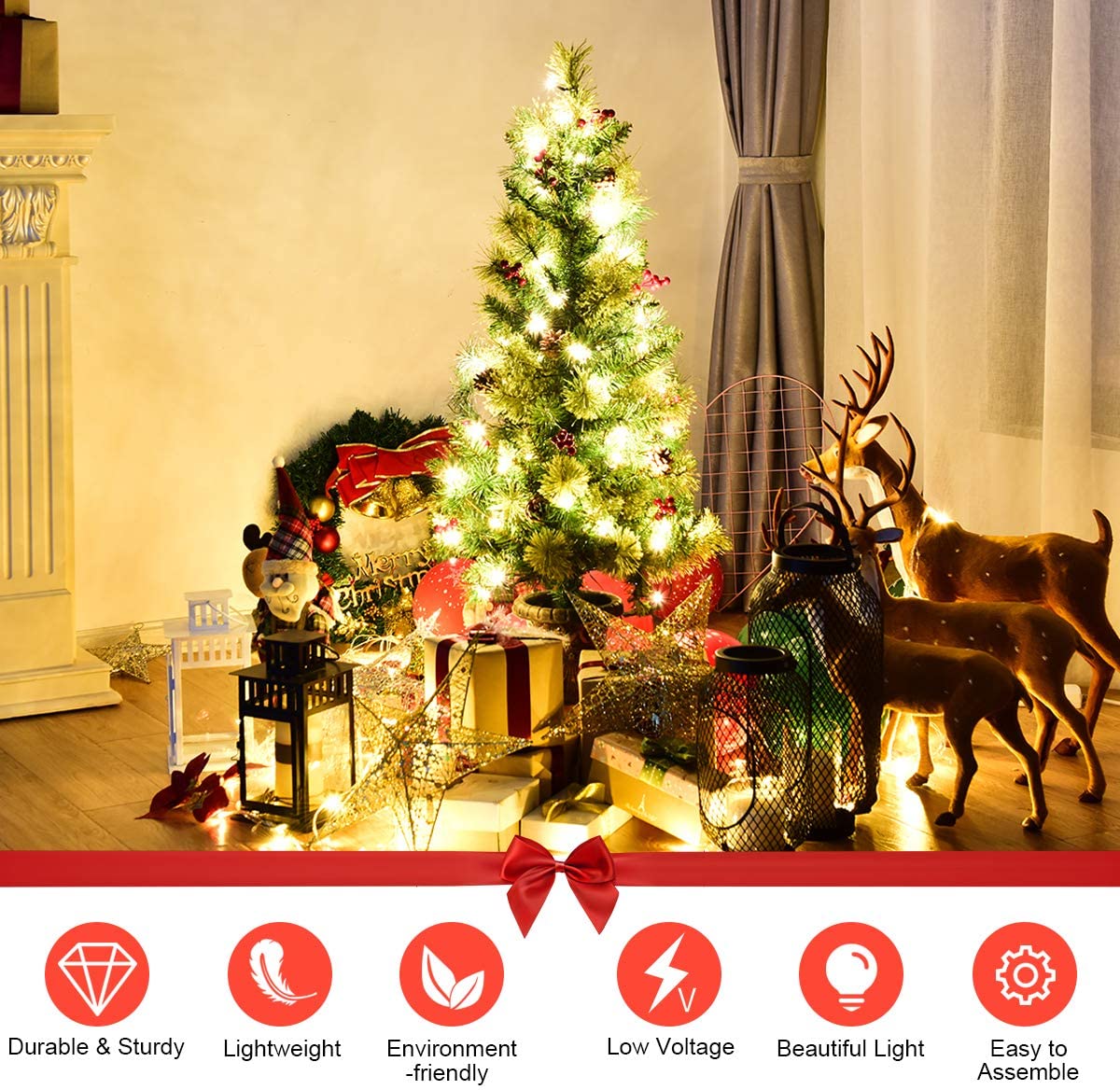 4 FT Christmas Tree Pre-Lit Tabletop Artificial Entrance Tree with 60 Led Lights - LucktreeUS