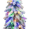 Lucktree Pre-Lit Flocked Pencil Christmas Tree Artificial Slim Xmas Tree