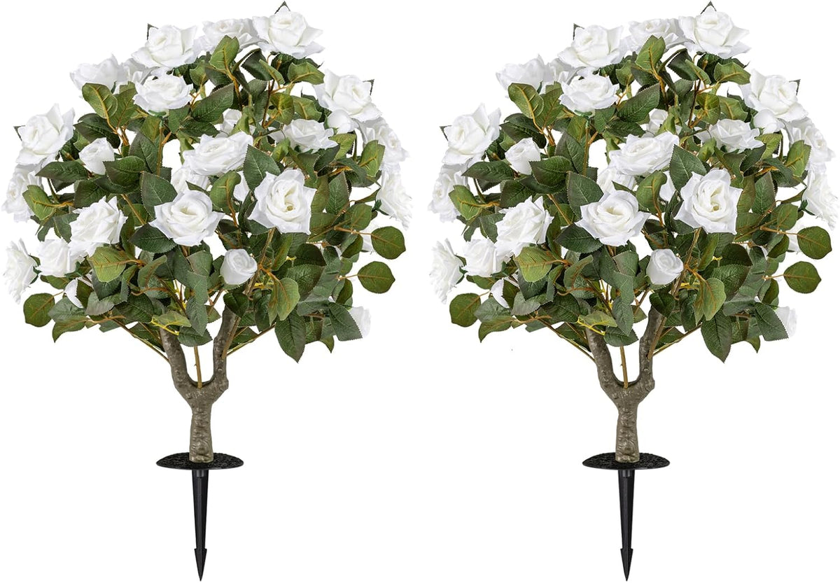 Lucktree 31.5” 2 Pack Artificial Rose Flower Trees with Spikes & 18 White Flowers