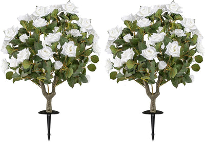 Lucktree 31.5” 2 Pack Artificial Rose Flower Trees with Spikes & 18 White Flowers
