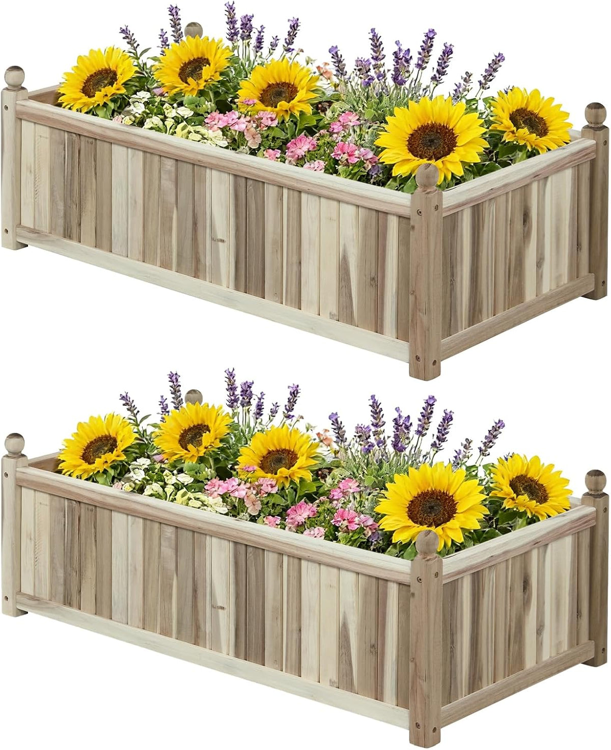 Lucktree Wooden Raised Garden Bed Natural Acacia Wood Rectangular Planter Box with Liner