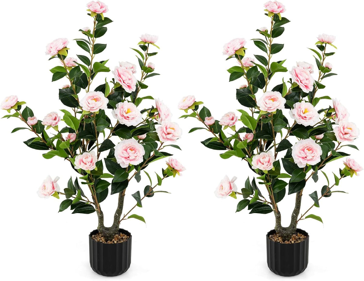 Lucktree 38" Artificial Camellia Tree Flower Plants Artificial Tree