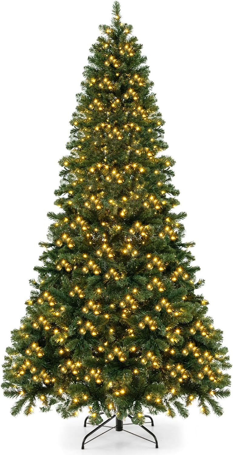 Lucktree Pre-Lit Artificial Christmas Tree, Hinged Xmas Tree with 821 Branch Tips