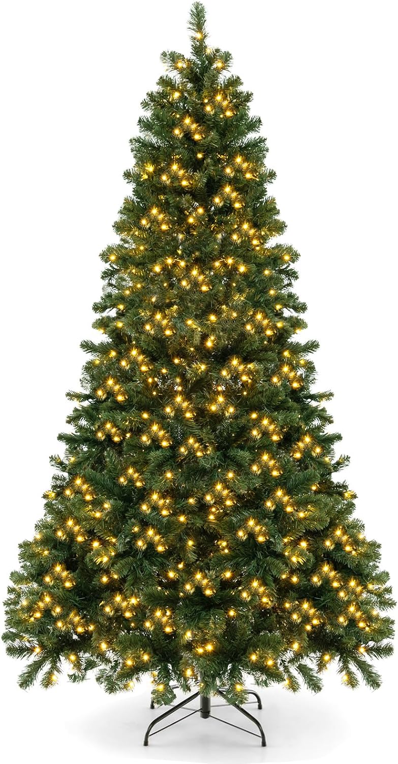Lucktree Pre-Lit Artificial Christmas Tree, Hinged Xmas Tree with 821 Branch Tips