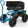 Lucktree Cushioned Rolling Garden Cart Scooter with Storage Basket and Tool Pouch
