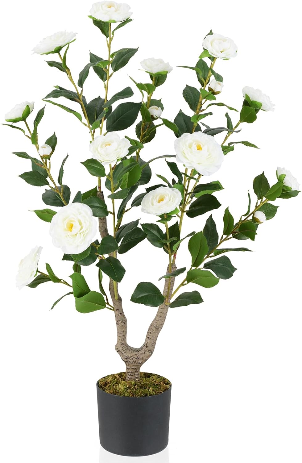 Lucktree 36’’ Artificial Camellia Tree Faux Floral Plant Blooming Tree in Nursery Pot