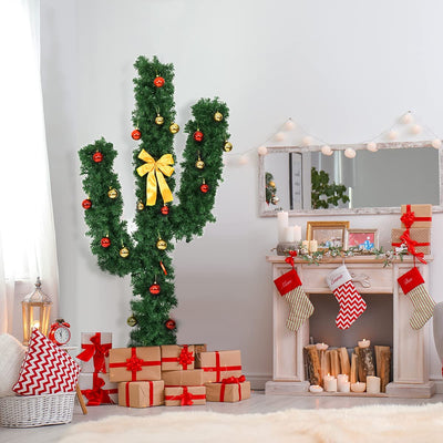 Pre-Lit Artificial Cactus Christmas Tree with LED Lights and Ball Ornaments -  Lucktree