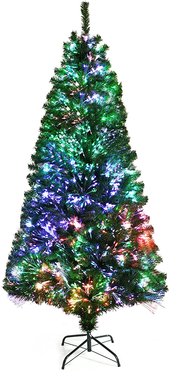 Lucktree Fiber Optic Artificial Christmas Tree, Pre-lit Premium Spruce Tree with Solid Metal Stand - LucktreeUS