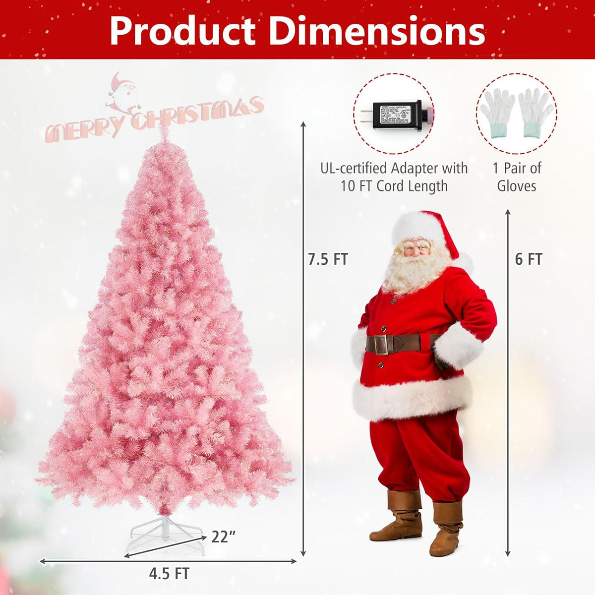 Lucktree 6FT / 7.5FT Pre-Lit Tinsel Christmas Tree with Warm White LED Lights