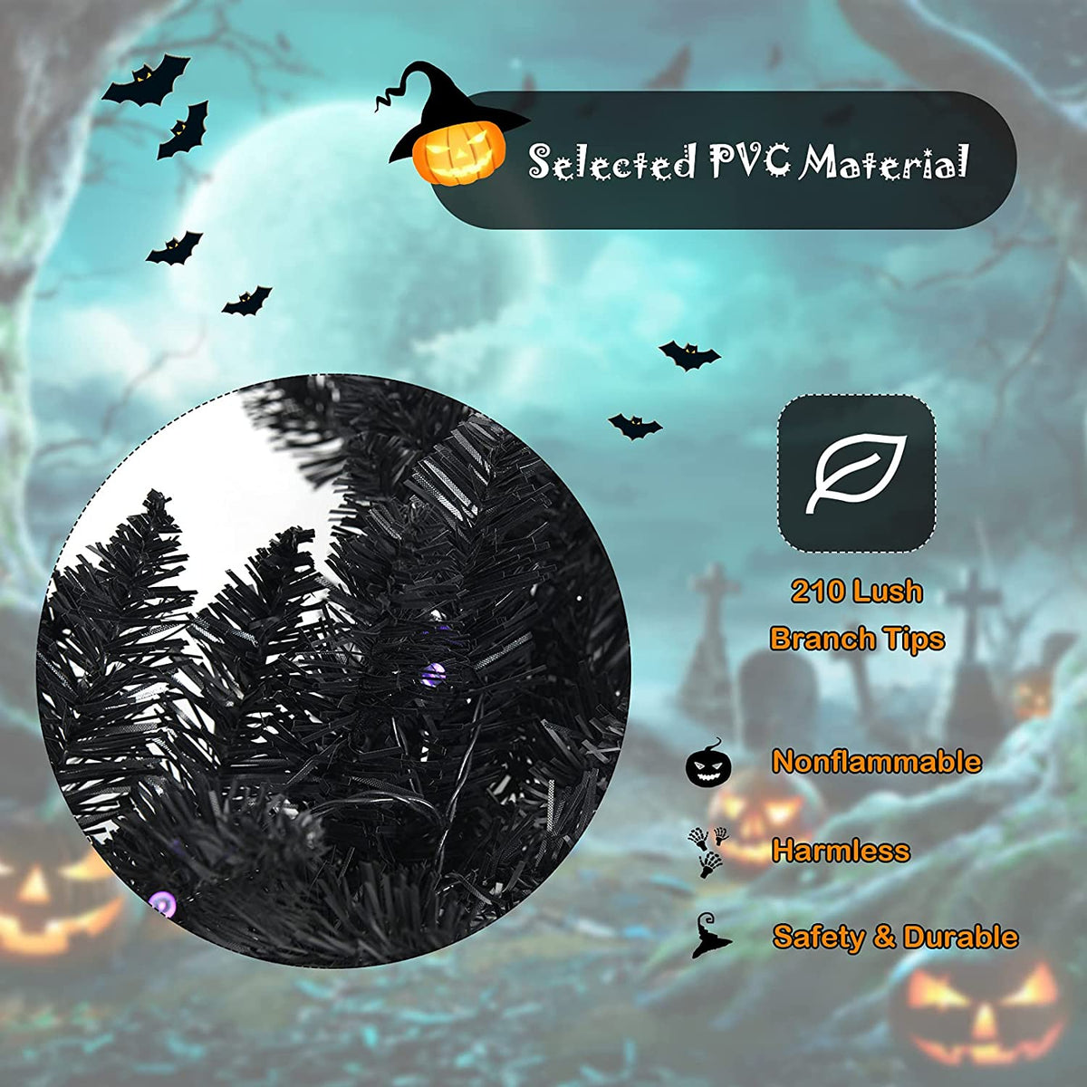 9FT Black Halloween Garland with Lights - LucktreeUS