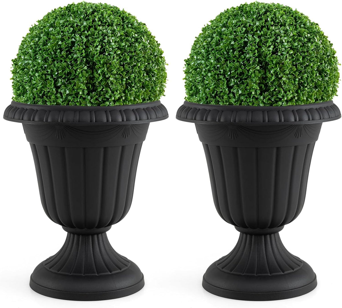 Lucktree 18" Tall Urn Plastic Flower Pots with Pedestal Base & Pre-Marked Drain Hole