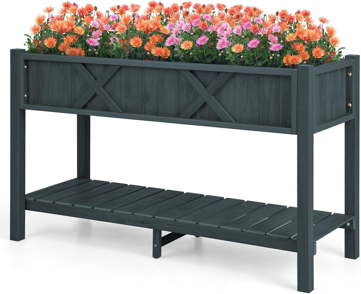 Lucktree HIPS Raised Garden Bed, Elevated Planter Box w/Legs, Storage Shelf, Drain Holes