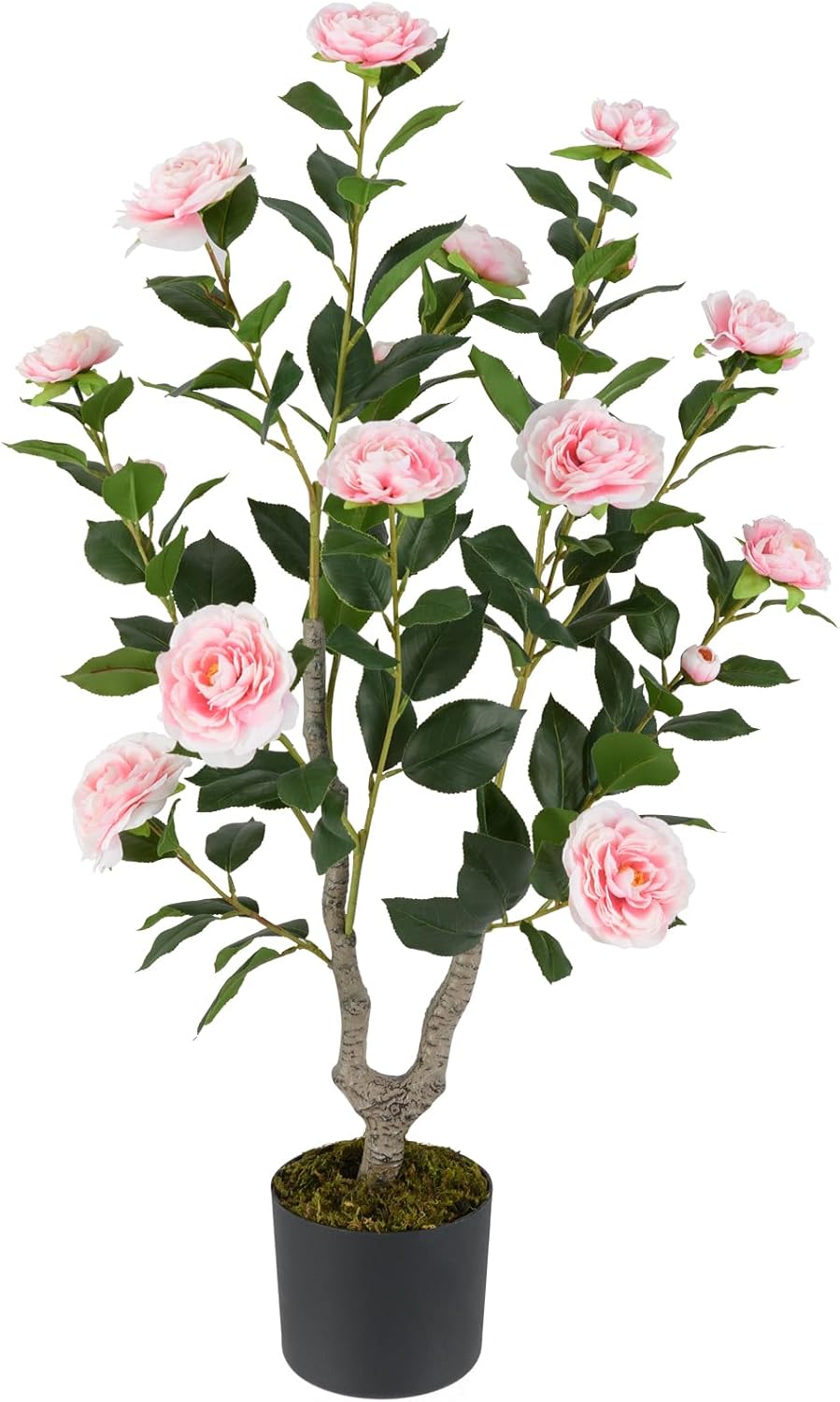 Lucktree 36’’ Artificial Camellia Tree Faux Floral Plant Blooming Tree in Nursery Pot