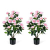 Lucktree 35.5" Artificial Camellia Tree Faux Floral Plant Blooming Tree in Cement Pot