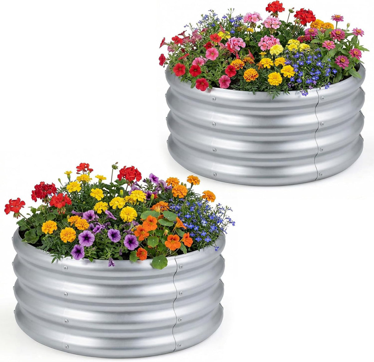 Lucktree Galvanized 2 x 2 x 1 FT Round Outdoor Planter Box with Open-Ended Base (1/2)