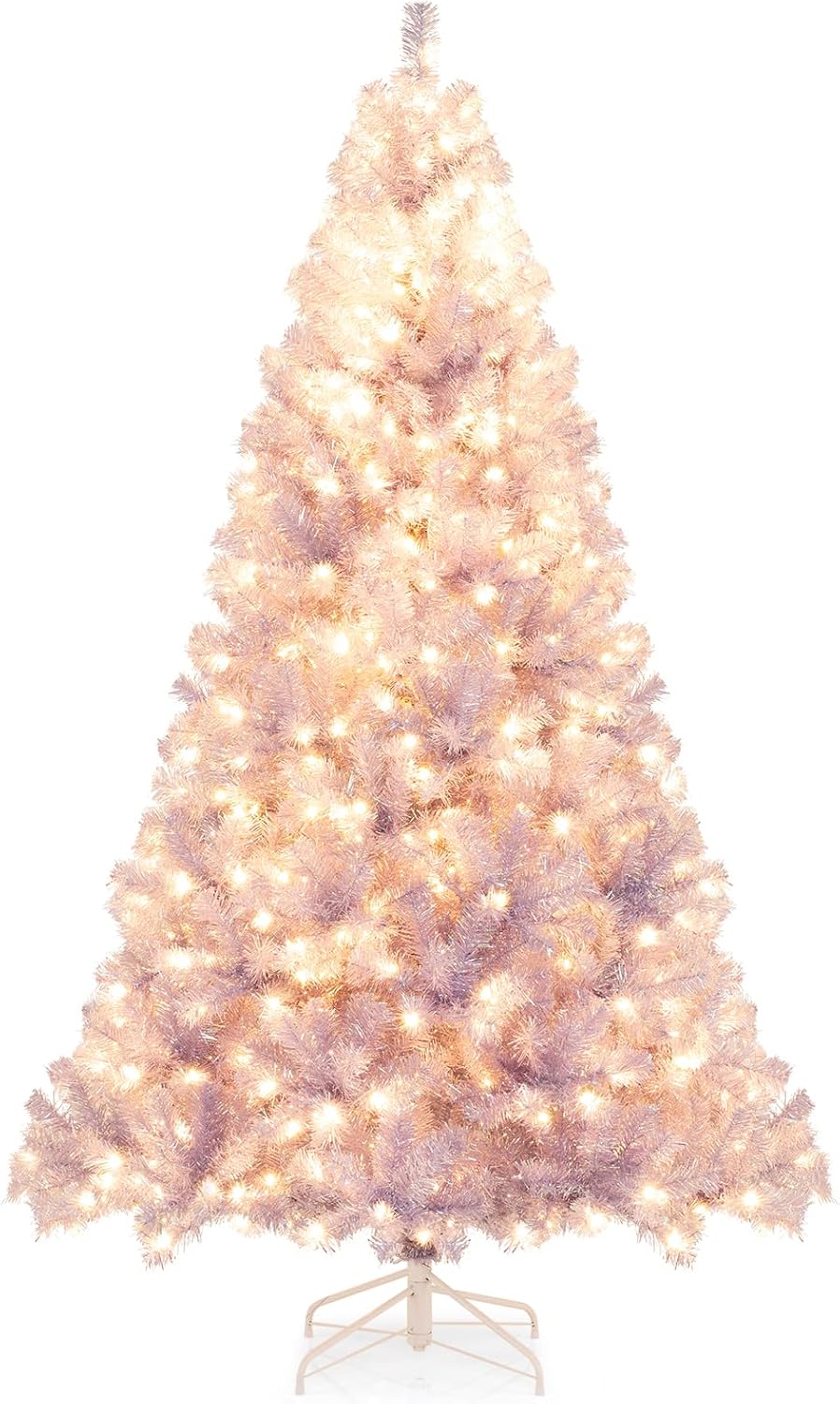 Lucktree 6FT / 7.5FT Pre-Lit Tinsel Christmas Tree with Warm White LED Lights