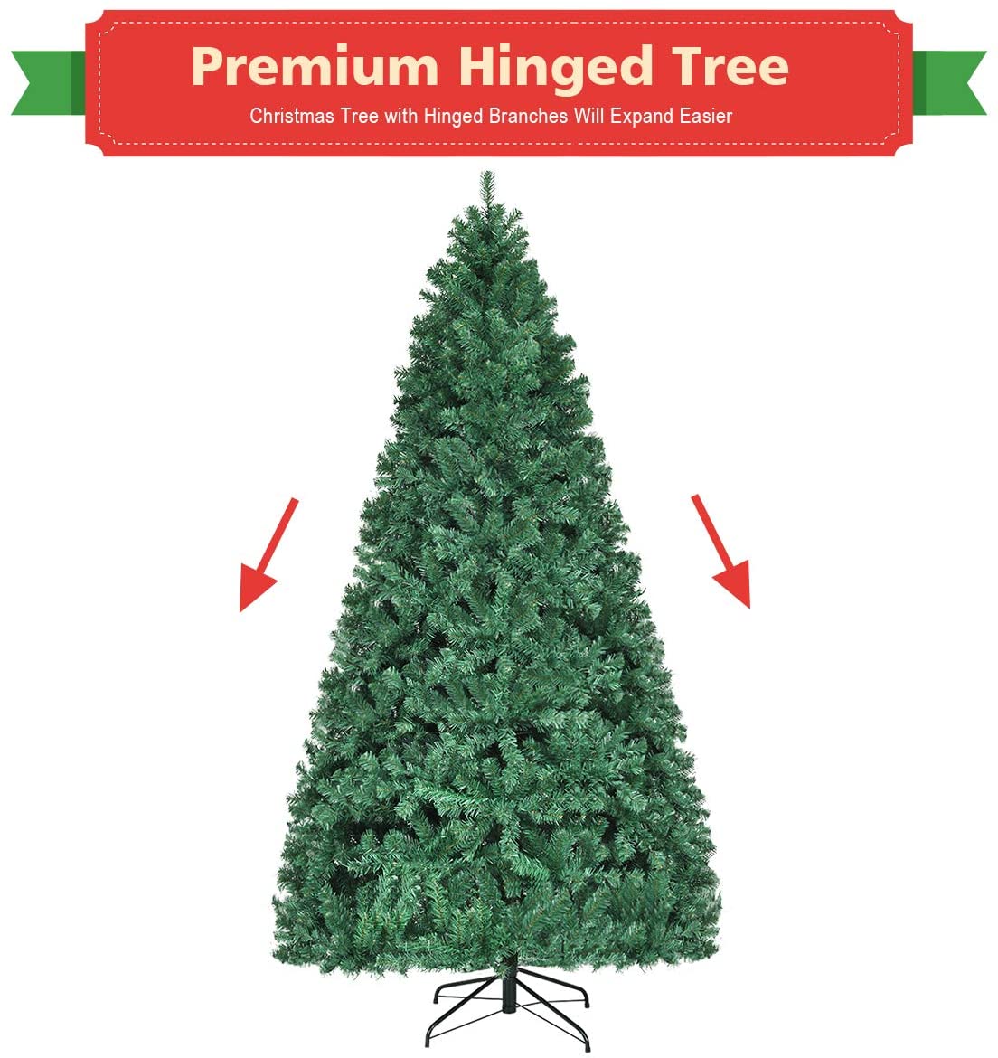 Pre-Lit PVC Artificial Christmas Tree Auto-Spread/Close up Premium Spruce Hinged