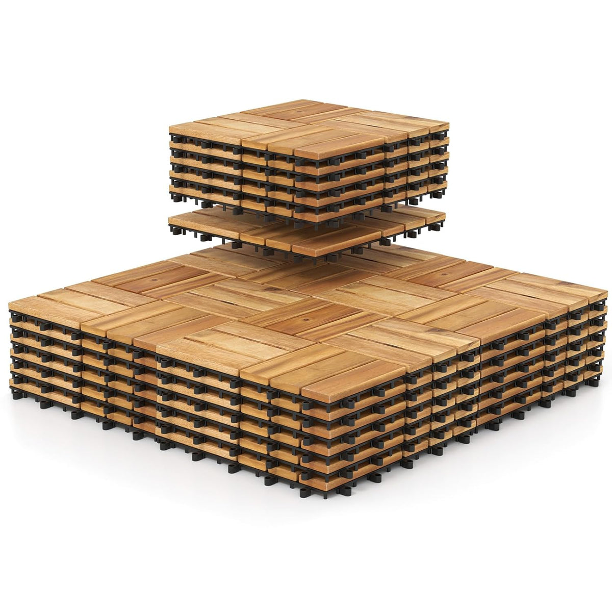 Lucktree 30 PCS Acacia Wood Interlocking Patio Deck Tiles