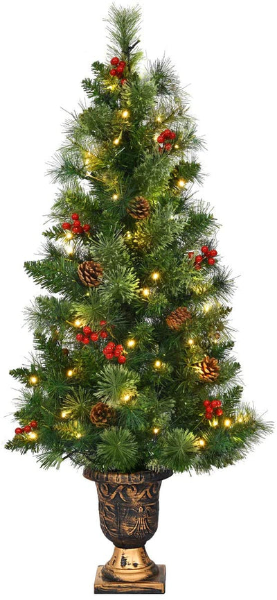 5 FT Christmas Tree Pre-Lit Tabletop Artificial Entrance Tree with 100 Led Lights - LucktreeUS