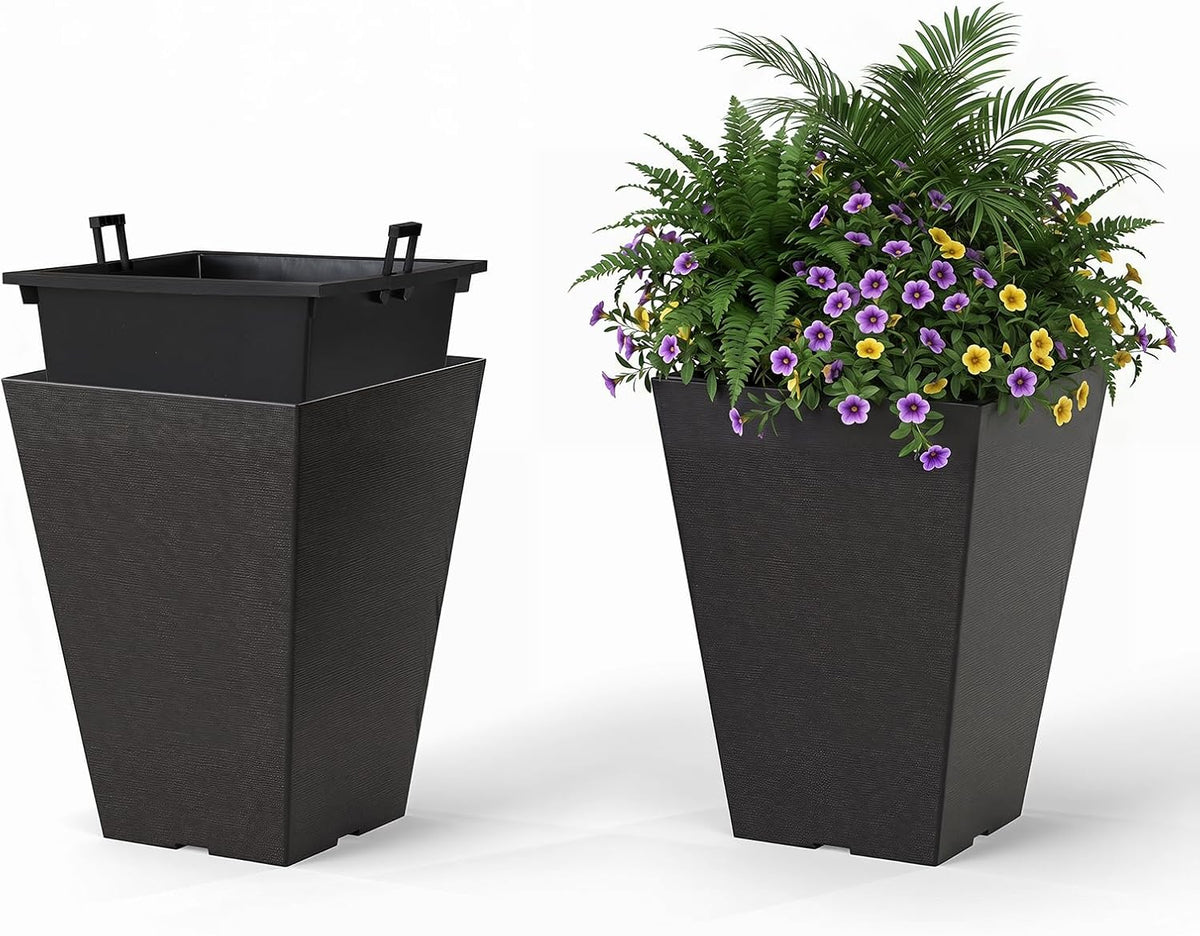 Lucktree Self-Watering Flower Pots withith Removable Inner Bucket & Drainage Holes