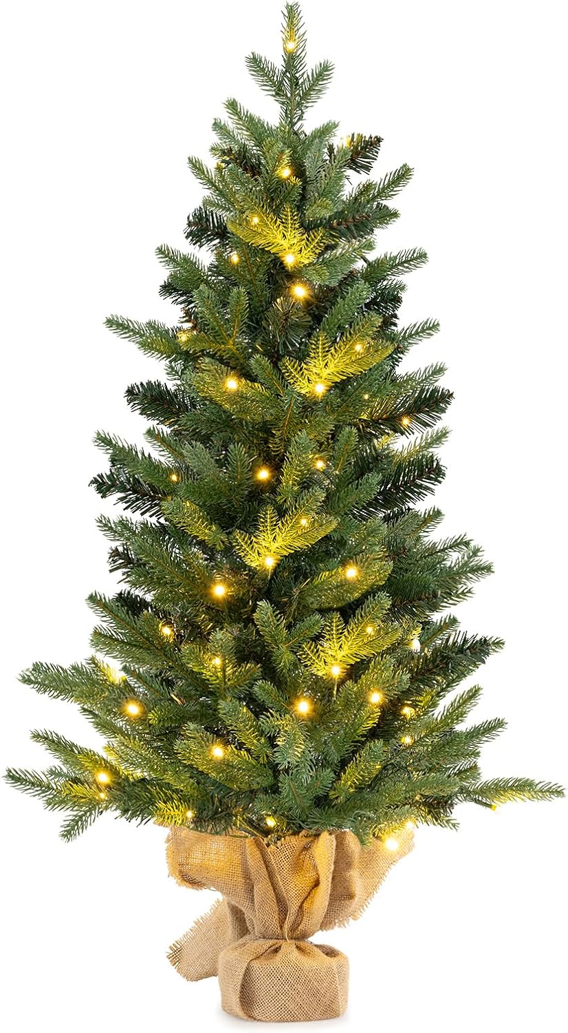 Lucktree Tabletop Battery Operated Small Fir Xmas Tree with Warm White LED Lights