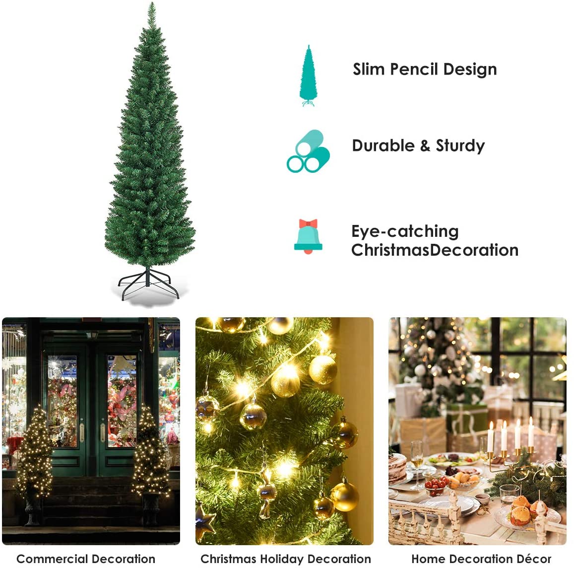 Pencil Christmas Tree, Artificial Slim Skinny Tree - LucktreeUS