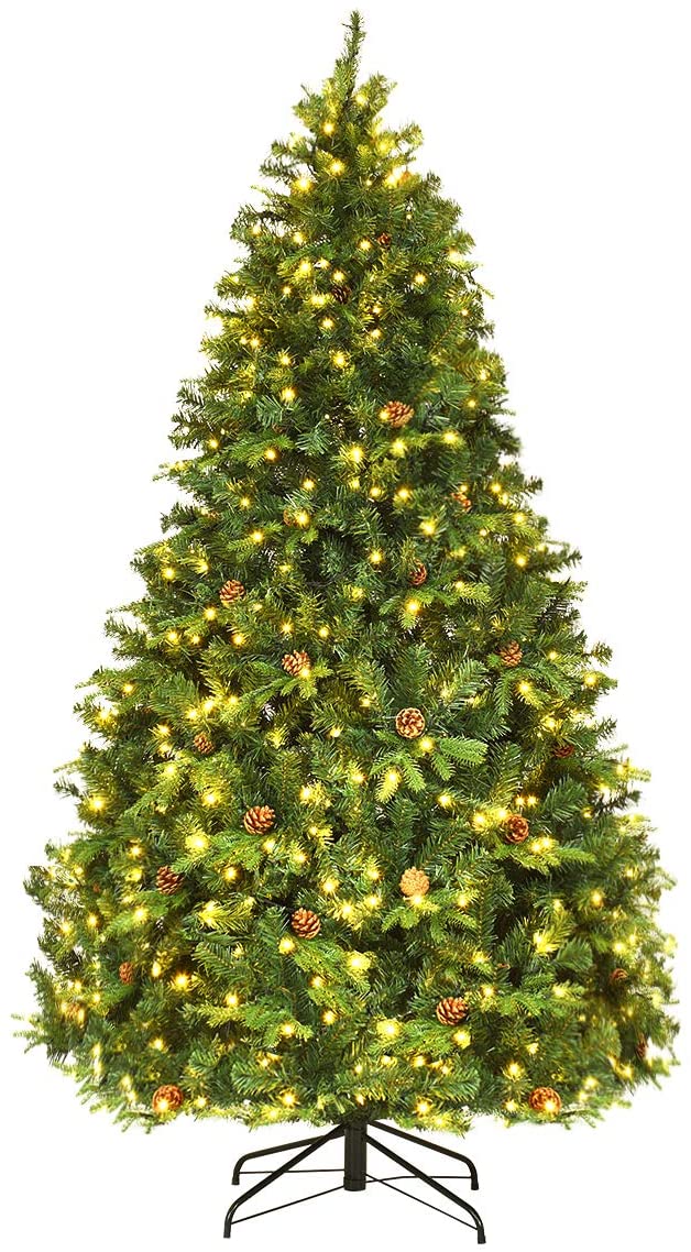 7ft Pre-Lit Artificial Christmas Tree, Premium Spruce Hinged Tree with 460 LED Lights - LucktreeUS