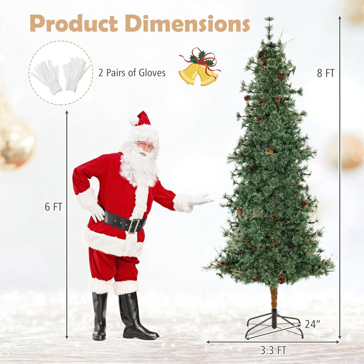 Lucktree Cashmere Christmas Tree with Pine Needles LED Lights with Bulb Cover