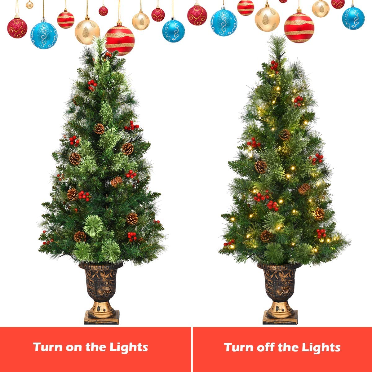 4 FT Christmas Tree Pre-Lit Tabletop Artificial Entrance Tree with 60 Led Lights - LucktreeUS