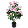 Lucktree 35.5" Artificial Camellia Tree Faux Floral Plant Blooming Tree in Cement Pot