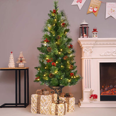 5 FT Christmas Tree Pre-Lit Tabletop Artificial Entrance Tree with 100 Led Lights - LucktreeUS