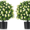 Lucktree Set of 2 Faux Potted Plants Artificial Shrubs Bushes with Flowers