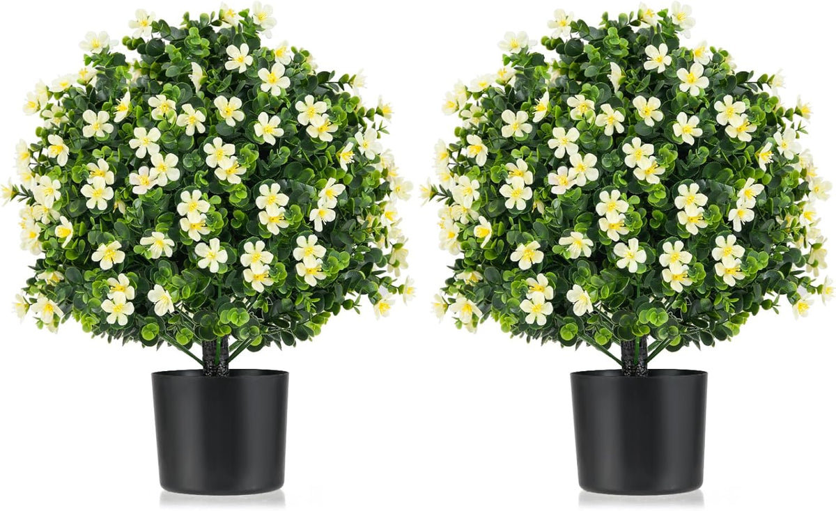 Lucktree Set of 2 Faux Potted Plants Artificial Shrubs Bushes with Flowers
