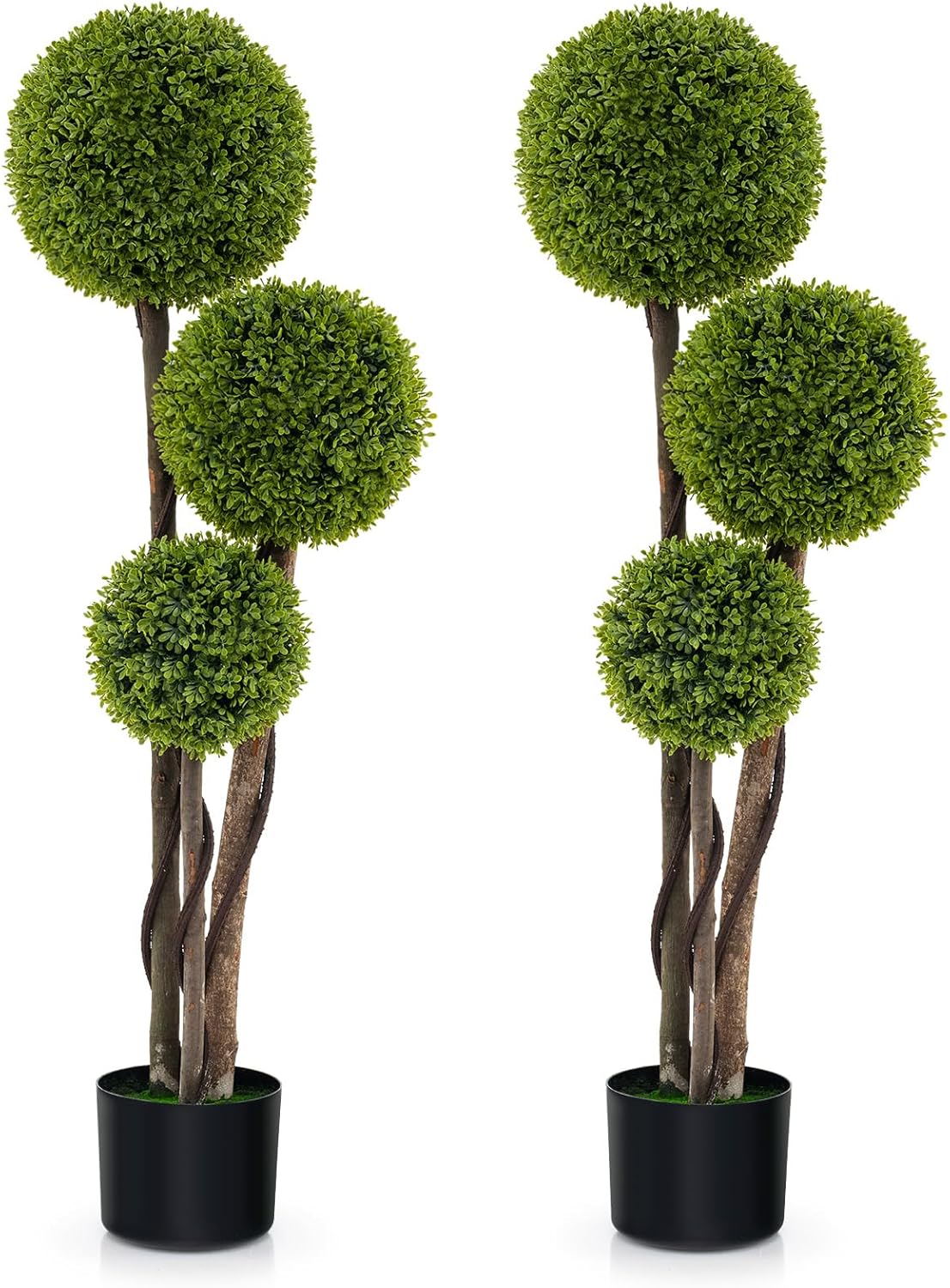 Lucktree 4ft Artificial Boxwood Topiary Ball Tree, Faux Potted Plants Cypress Tree in Weighted Pot with Triple Ball