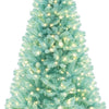 Lucktree 6/7 FT Blue Pre-Lit Christmas Tree, Artificial Hinged Xmas Full Tree with 280/380 Warm White LED Lights