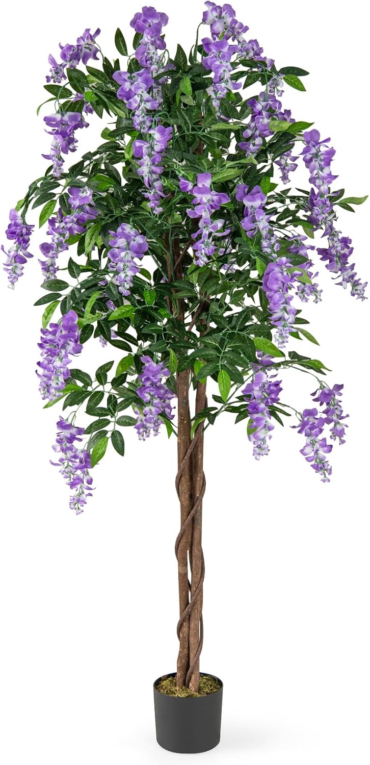 Lucktree 5.5FT Faux Wisteria Tree in Nursery Pot with Blooming Flowers