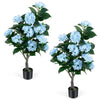 Lucktree 2 Pack Artificial Hydrangea Tree w/11 Flowers & Realistic Trunk in Plastic Nursery Pot