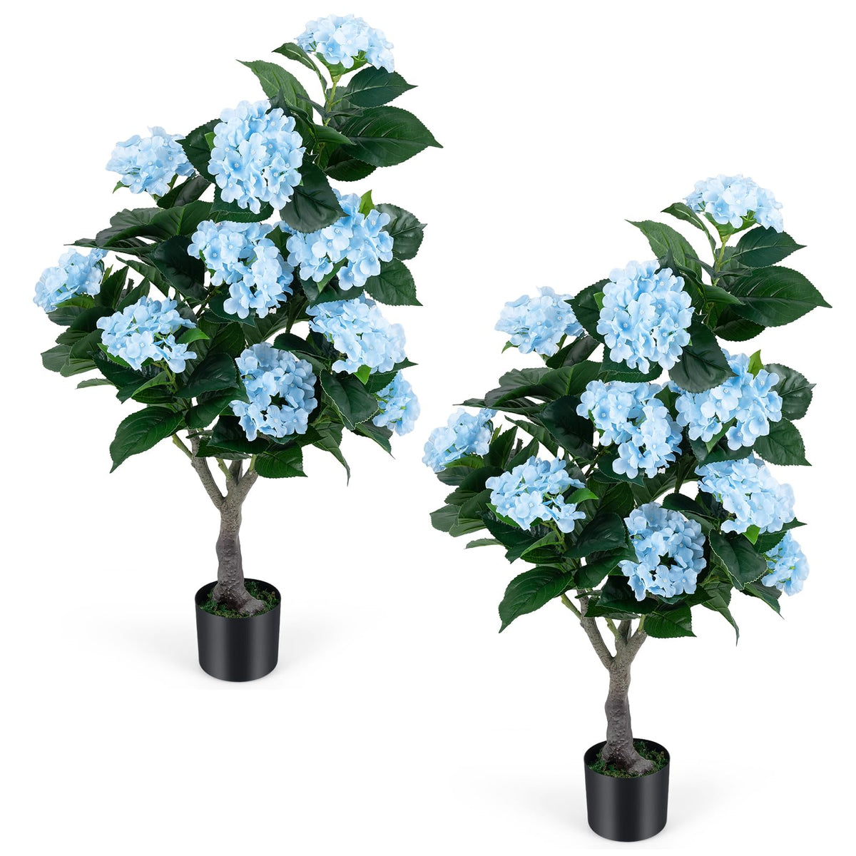 Lucktree 2 Pack Artificial Hydrangea Tree w/11 Flowers & Realistic Trunk in Plastic Nursery Pot