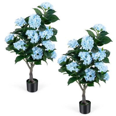 Lucktree 2 Pack Artificial Hydrangea Tree w/11 Flowers & Realistic Trunk in Plastic Nursery Pot