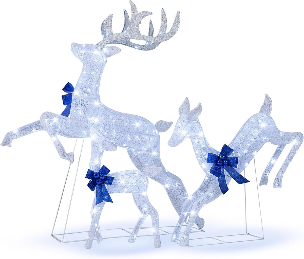 Lucktree 3 Pieces Light up Christmas Reindeers Pre-lit Glittering Reindeer Family Set