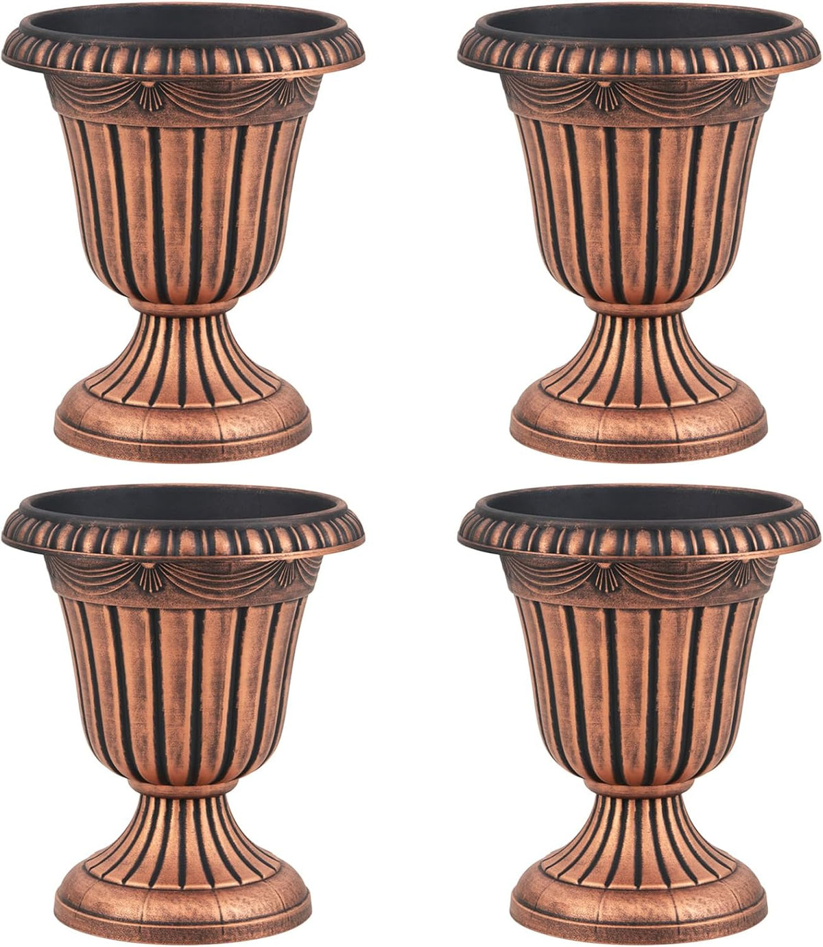 Lucktree 18" Tall Urn Plastic Flower Pots with Pedestal Base & Pre-Marked Drain Hole