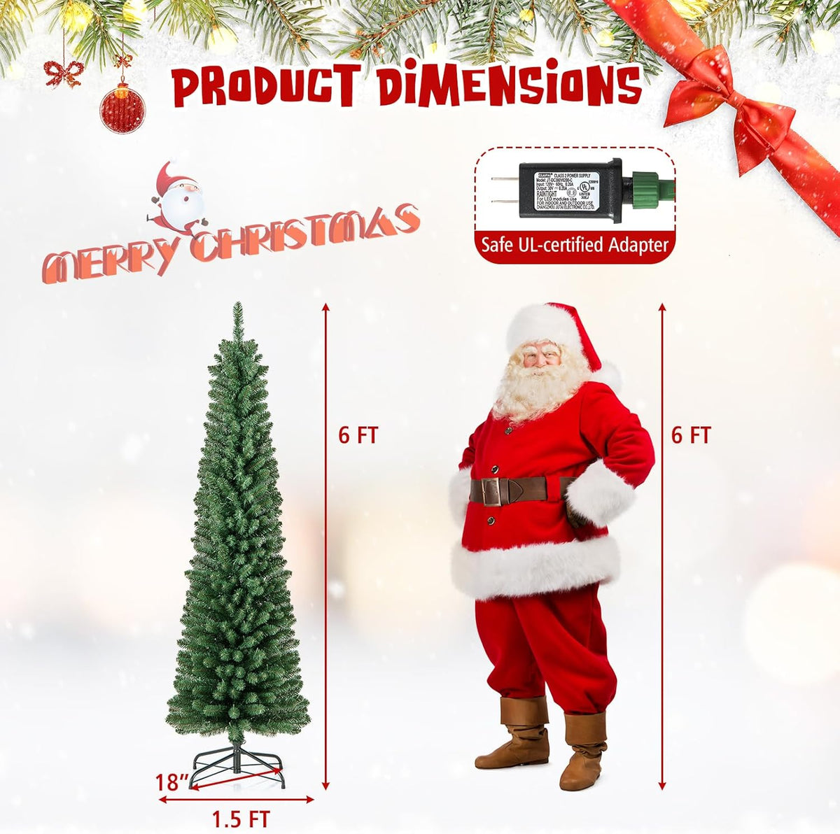 Lucktree Pre-Lit Slim Pencil Christmas Tree Slender Holiday Tree for Home Office Decoration