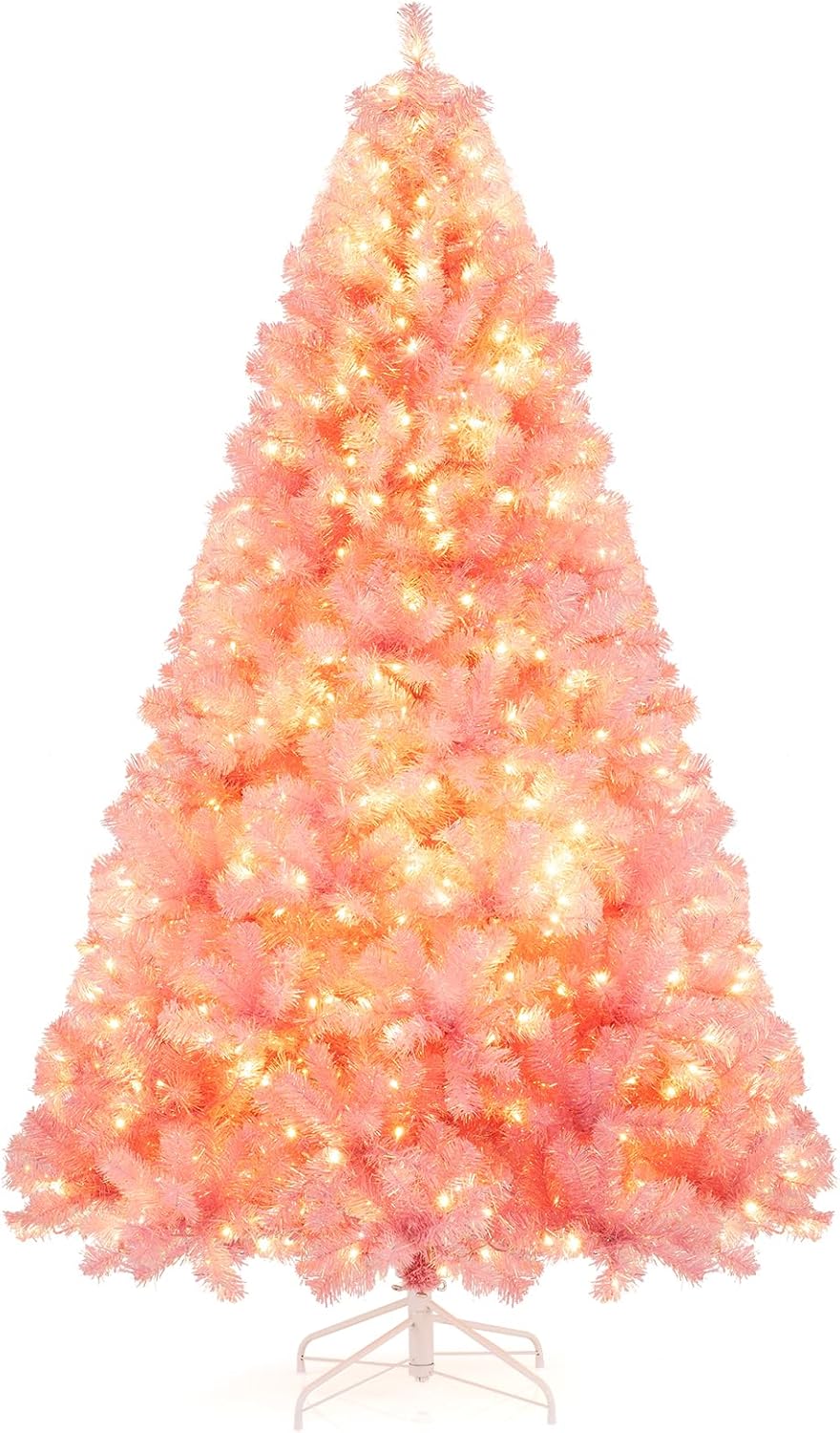 Lucktree 6FT / 7.5FT Pre-Lit Tinsel Christmas Tree with Warm White LED Lights
