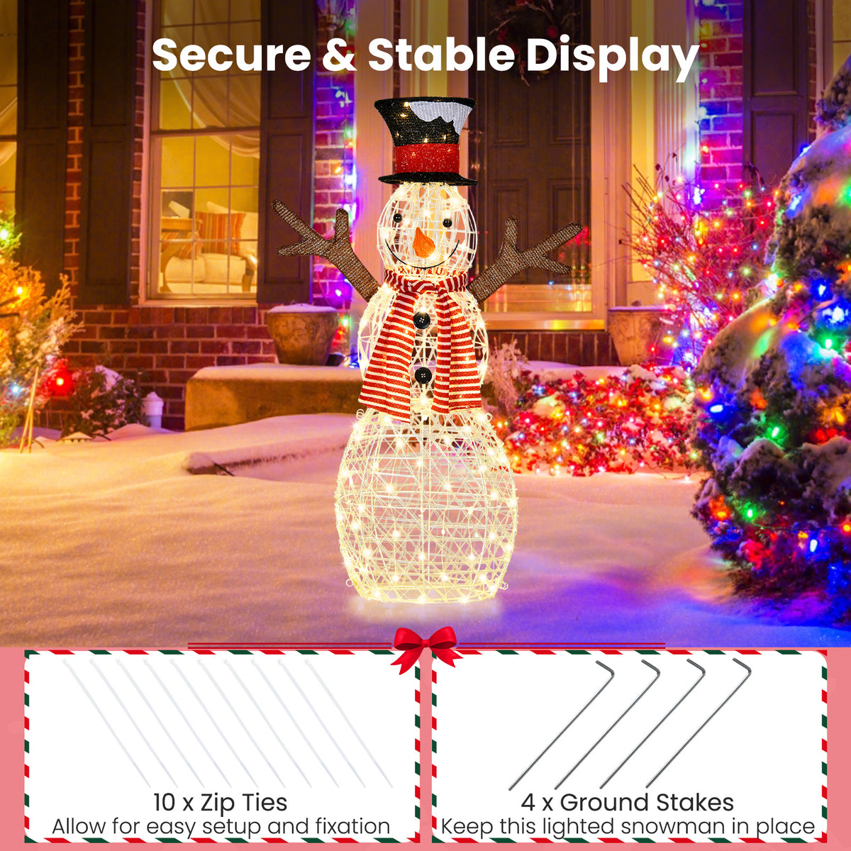 3.6 FT Lighted Christmas Snowman, Outdoor Xmas Holiday Decoration with 80 Warm LED Lights