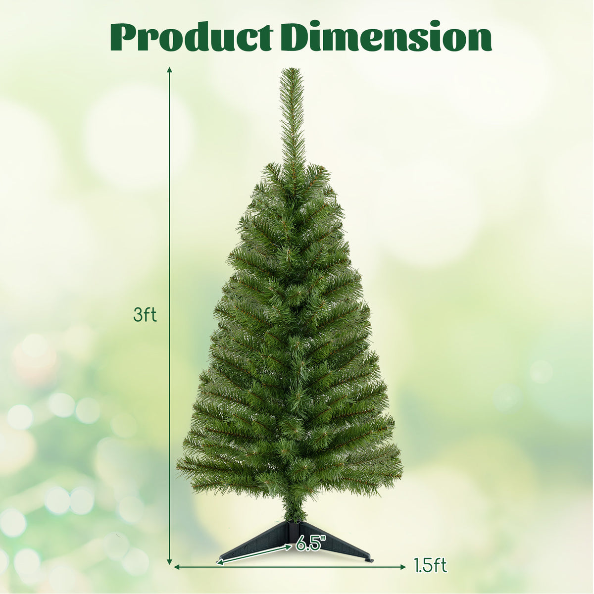 3FT Artificial Christmas Tree, Premium Mini Xmas Pine Tree with Stand Base Thicken Tips
