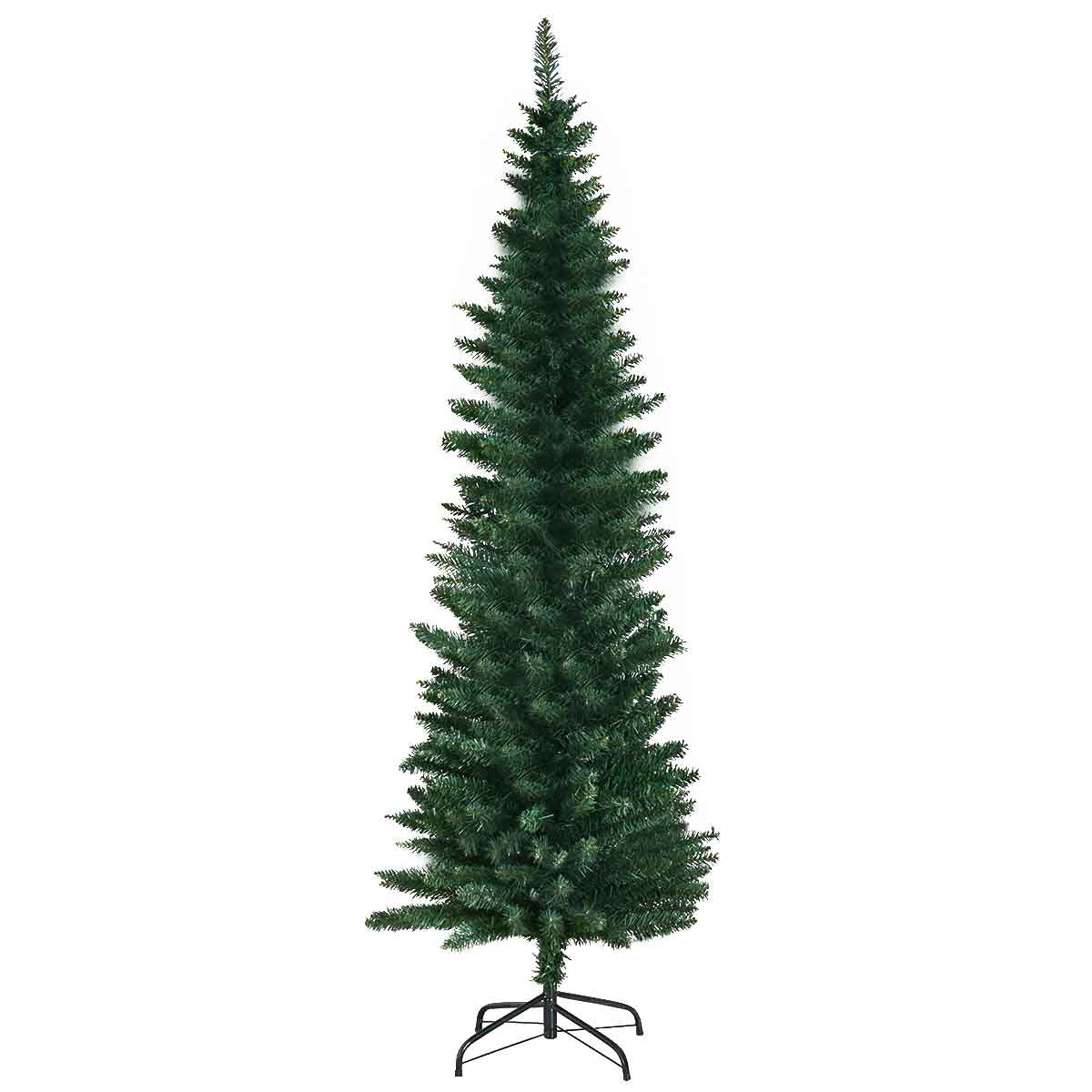 5/6/7/8/9 FT Slim Pencil Artificial Christmas Tree, Unlit Green Xmas Tree with Lush PVC Branch Tips