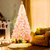 7.5 FT Pre-Lit Artificial Christmas Tree with Snow Flocked Pink Leaves