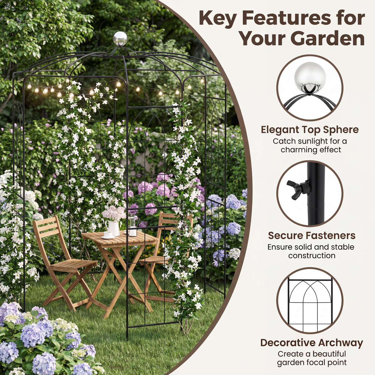 Birdcage Shape Gazebo, Garden Arch Trellis w/Hanging Hook for Climbing Plants